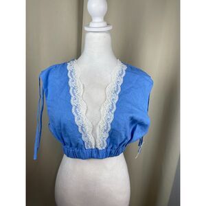 WAYF Crop Top M Lace Trim Deep V Peasant Style Tie Boho Chic Romantic Festival